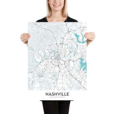 Modern City Map of Nashville, TN: Downtown, Music City Center, Vanderbilt, Germantown, Shelby Park
