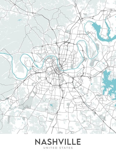 Modern City Map of Nashville, TN: Downtown, Music City Center, Vanderbilt, Germantown, Shelby Park