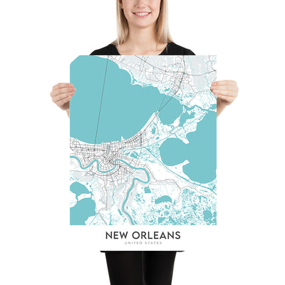 Modern City Map of New Orleans, LA: French Quarter, Garden District, Audubon Park, St. Charles Ave, Magazine St