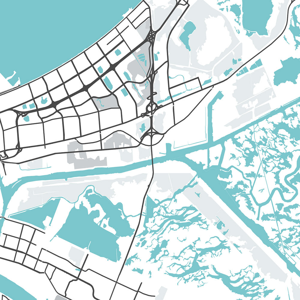 Modern City Map of New Orleans, LA: French Quarter, Garden District, Audubon Park, St. Charles Ave, Magazine St