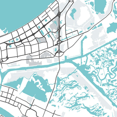 Modern City Map of New Orleans, LA: French Quarter, Garden District, Audubon Park, St. Charles Ave, Magazine St