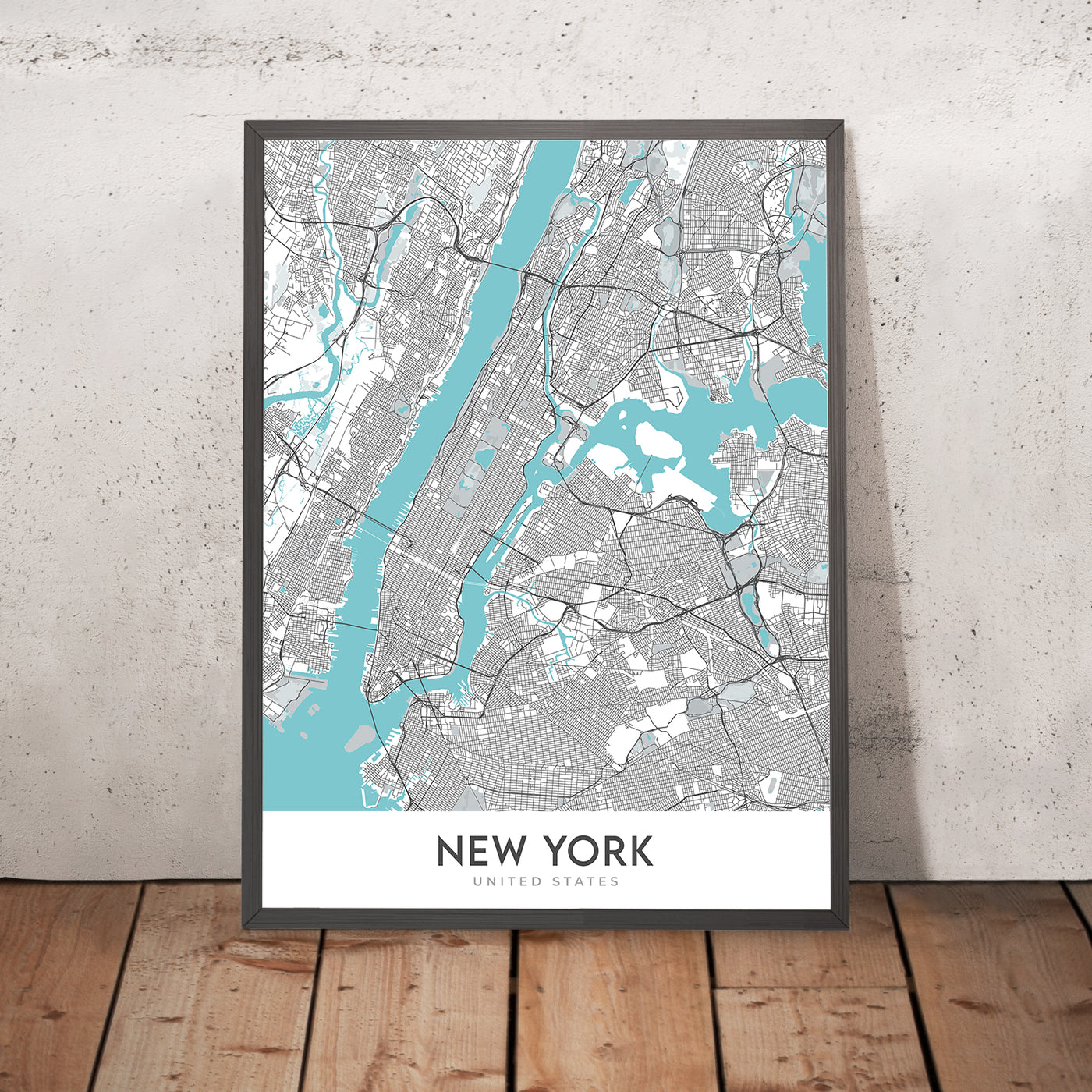 Mapa moderno de la ciudad de Nueva York, NY: Central Park, Empire State Building, Estatua de la Libertad, Times Square, Puente de Brooklyn