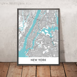 Modern City Map of New York City, NY: Central Park, Empire State Building, Statue of Liberty, Times Square, Brooklyn Bridge