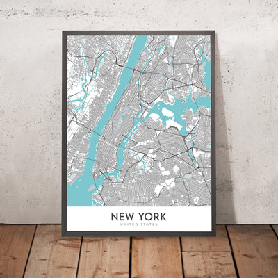 Mapa moderno de la ciudad de Nueva York, NY: Central Park, Empire State Building, Estatua de la Libertad, Times Square, Puente de Brooklyn
