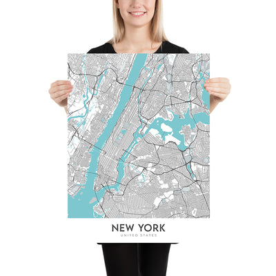 Mapa moderno de la ciudad de Nueva York, NY: Central Park, Empire State Building, Estatua de la Libertad, Times Square, Puente de Brooklyn