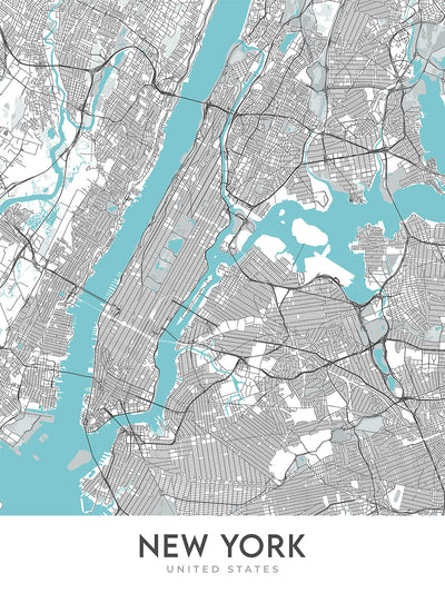 Mapa moderno de la ciudad de Nueva York, NY: Central Park, Empire State Building, Estatua de la Libertad, Times Square, Puente de Brooklyn