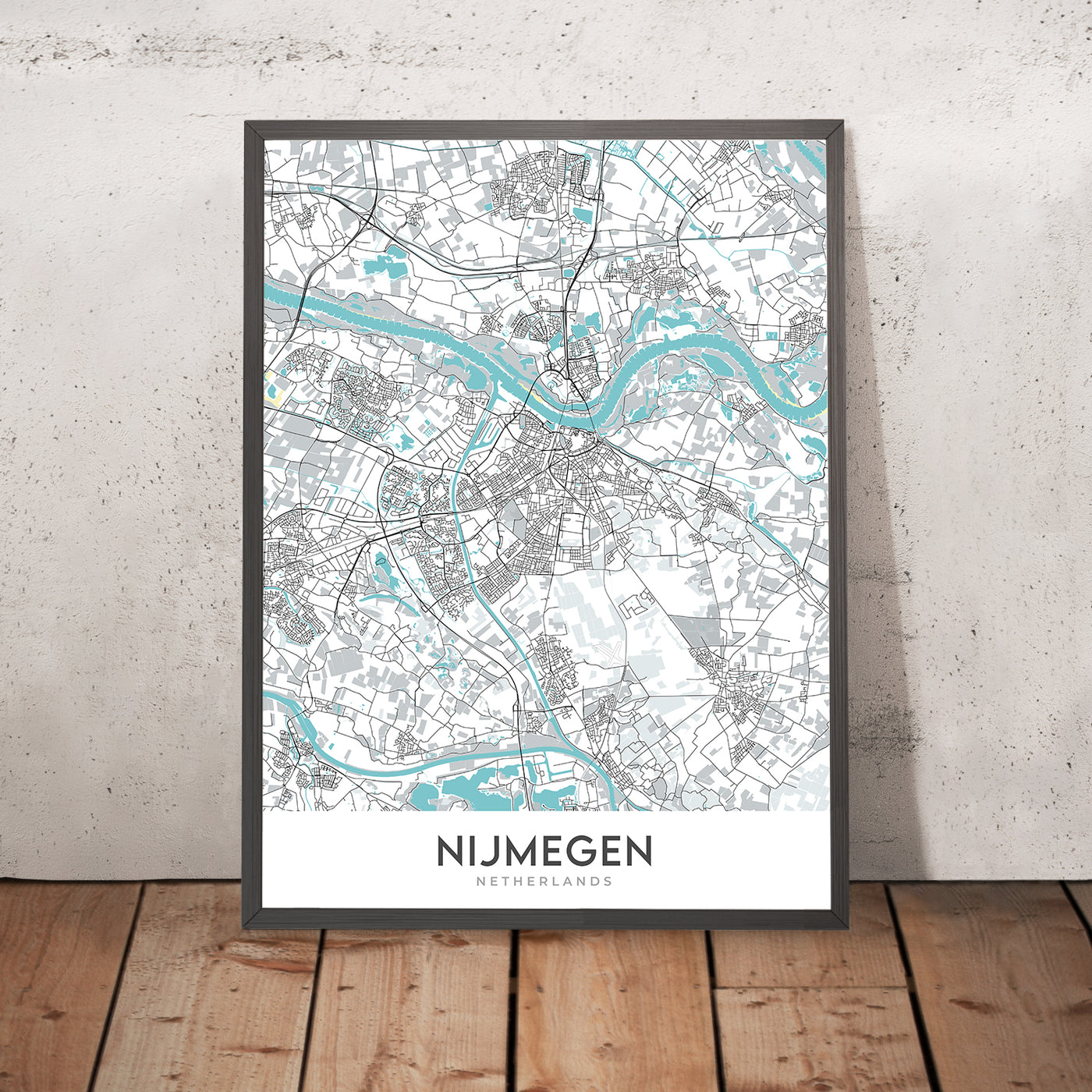 Moderne Stadtkarte von Nijmegen, Niederlande: Afrika Museum, Belvédère, Grote Markt, Radboud Universität, Waalbrug 