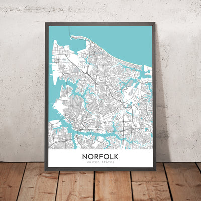 Plan de la ville moderne de Norfolk, Virginie : Gand, Chrysler Museum, Nauticus, Jardin botanique de Norfolk, I-264