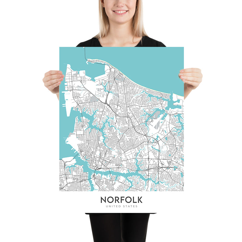 Plan de la ville moderne de Norfolk, Virginie : Gand, Chrysler Museum, Nauticus, Jardin botanique de Norfolk, I-264