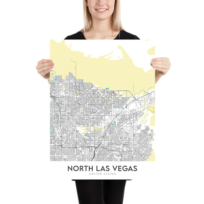 Mapa moderno de la ciudad de North Las Vegas, NV: Aliante, Eldorado, I-15, I-215, Las Vegas Blvd