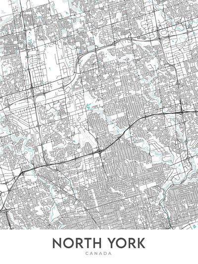 Moderne Stadtkarte von North York, Kanada: Don Mills, Casa Loma, Hwy 401, Yonge St, North York Civic Centre 