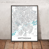 Moderne Stadtkarte von Nottingham, UK: Stadtzentrum, Schloss, Kathedrale, Trent Bridge, Sherwood Forest 