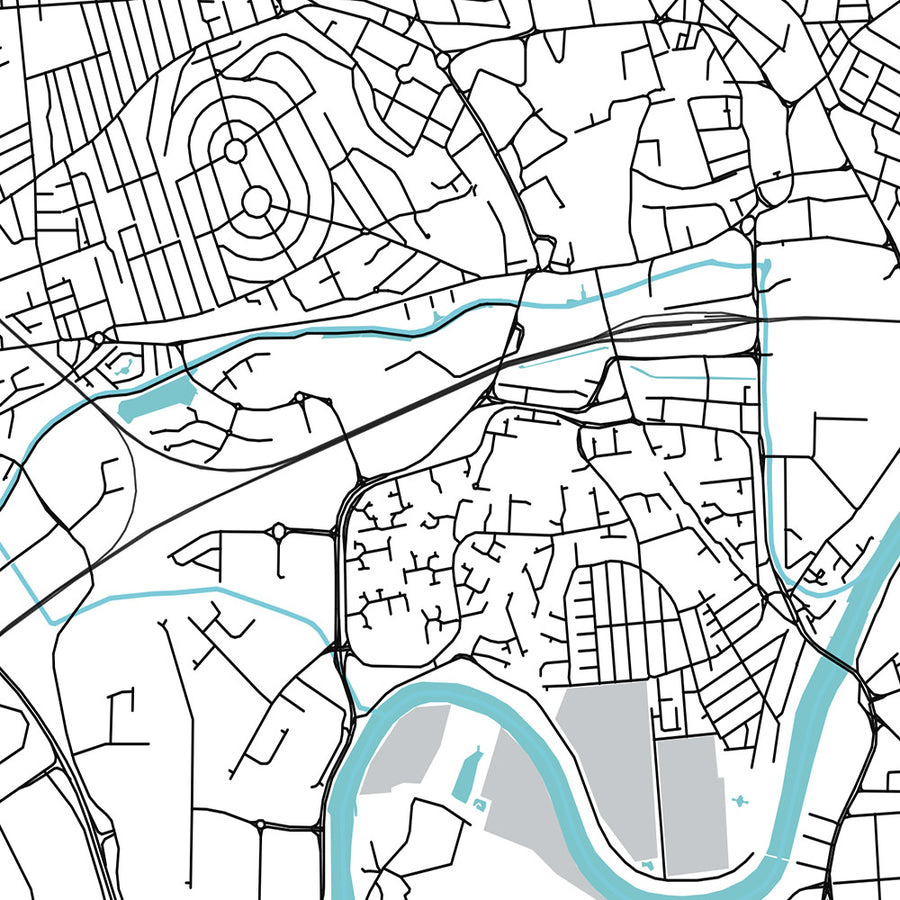 Mapa moderno de la ciudad de Nottingham, Reino Unido: centro de la ciudad, castillo, catedral, puente de Trent, bosque de Sherwood