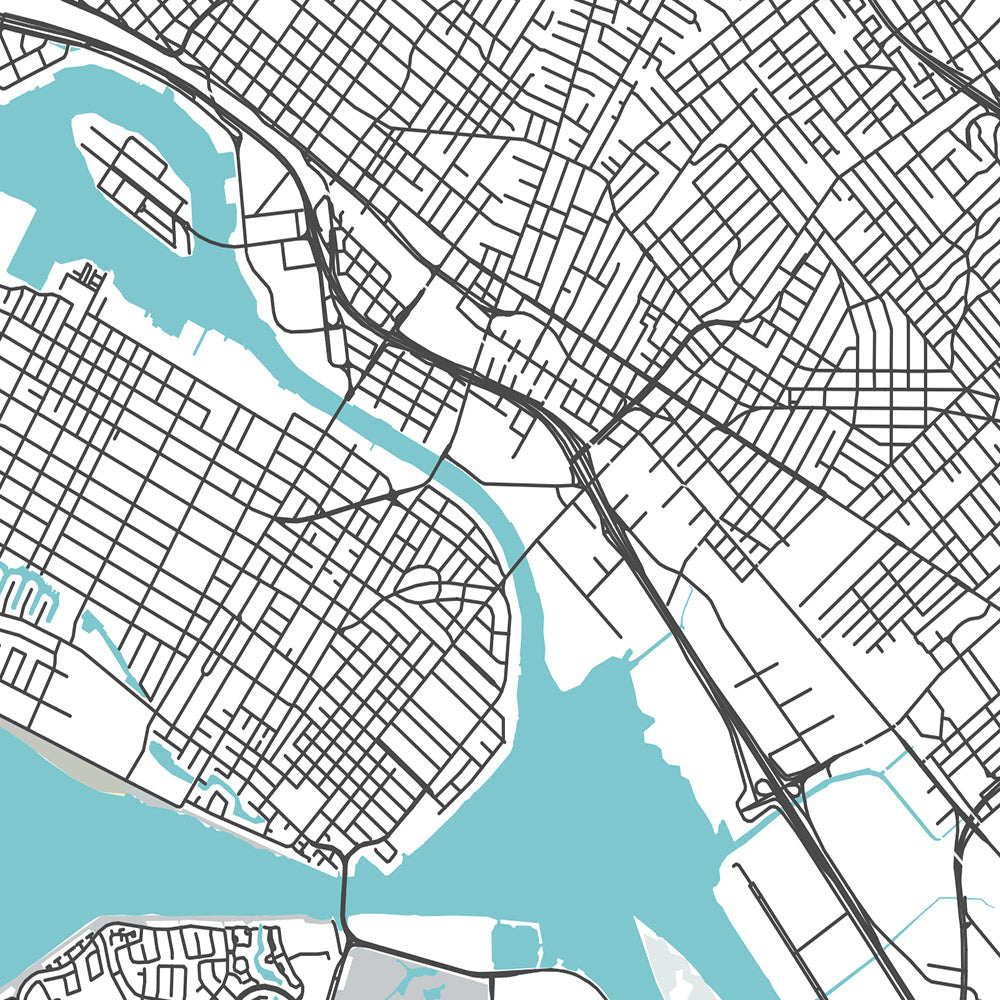Plan de la ville moderne d'Oakland, Californie : centre-ville, Jack London Sq, Chinatown, Lake Merritt, Fox Theatre