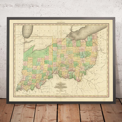 Alte Karte von Ohio und Indiana von H.S. Tanner, 1820: Cincinnati, Columbus, Indianapolis, Cleveland und Dayton 