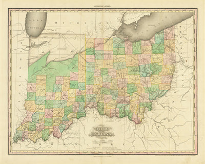 Alte Karte von Ohio und Indiana von H.S. Tanner, 1820: Cincinnati, Columbus, Indianapolis, Cleveland und Dayton 