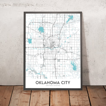 Mapa moderno de la ciudad de Oklahoma City, OK: Centro, Bricktown, Paseo, Midtown, Capitol