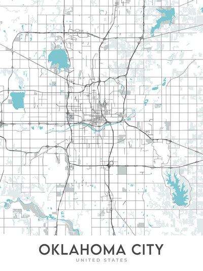 Modern City Map of Oklahoma City, OK: Downtown, Bricktown, Paseo, Midtown, Capitol