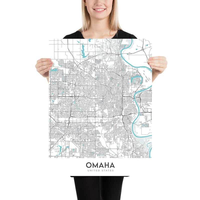 Mapa de la ciudad moderna de Omaha, NE: Benson, Universidad de Creighton, Dundee, Zoológico Henry Doorly, Museo de Arte Joslyn