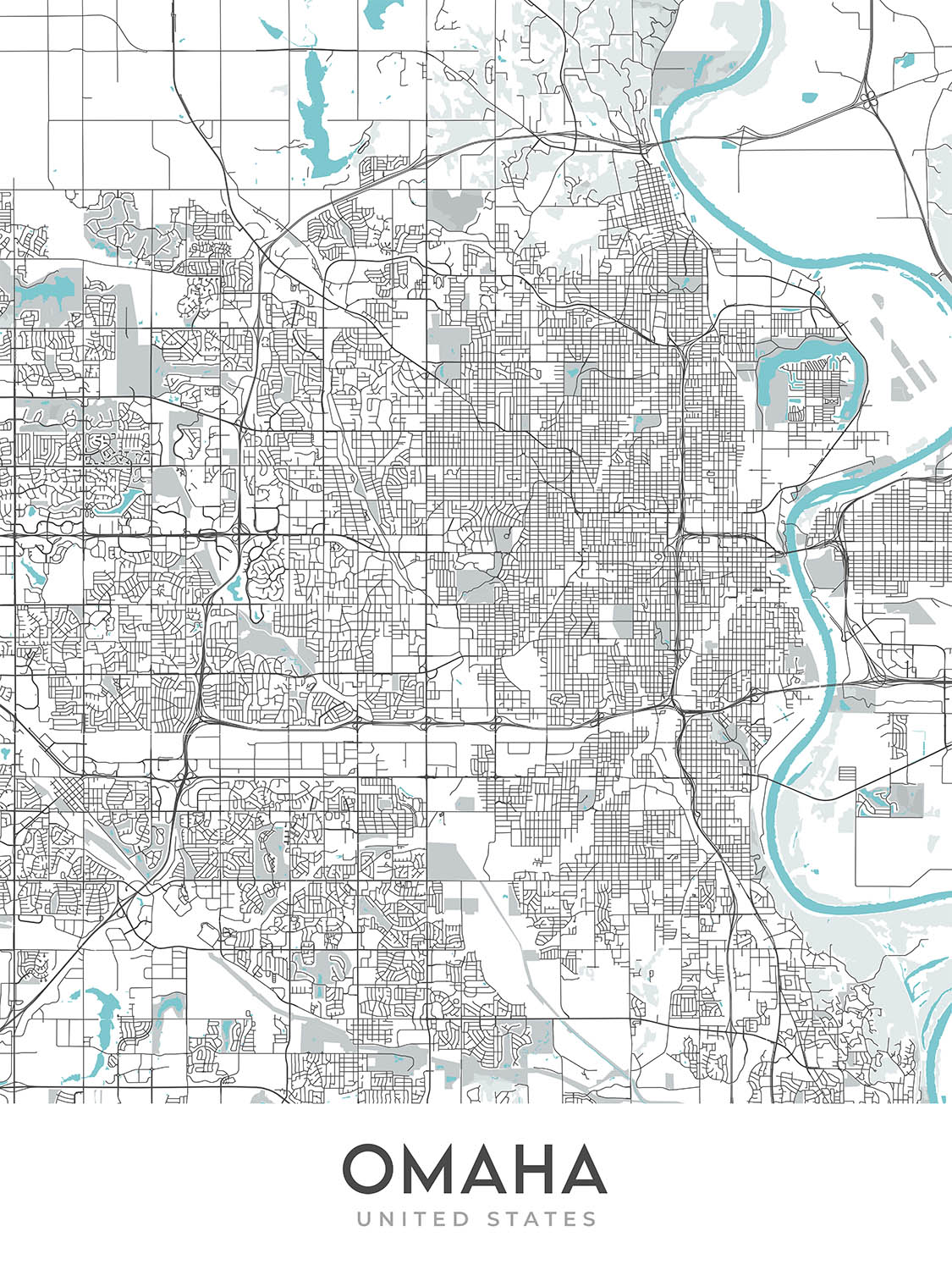 Mapa de la ciudad moderna de Omaha, NE: Benson, Universidad de Creighton, Dundee, Zoológico Henry Doorly, Museo de Arte Joslyn