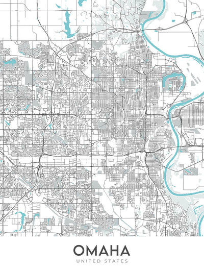 Mapa de la ciudad moderna de Omaha, NE: Benson, Universidad de Creighton, Dundee, Zoológico Henry Doorly, Museo de Arte Joslyn