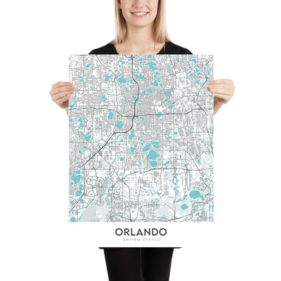 Modern City Map of Orlando, FL: College Park, Lake Eola Park, Leu Gardens, I-4, SR 408