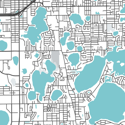 Modern City Map of Orlando, FL: College Park, Lake Eola Park, Leu Gardens, I-4, SR 408
