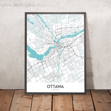 Mappa della città moderna di Ottawa, Canada: Parlamento, Rideau Hall, ByWard Market, Università di Carleton, Università di Ottawa 