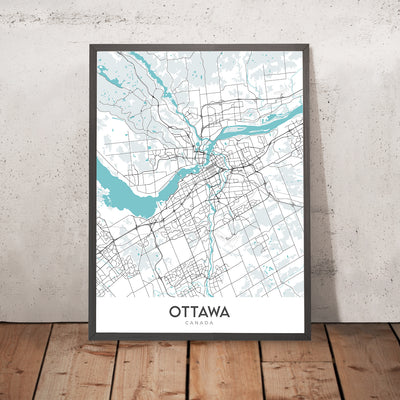 Modern City Map of Ottawa, Canada: Parliament, Rideau Hall, ByWard Market, Carleton University, University of Ottawa