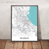 Modern City Map of Palermo, Italy: Albergheria, Kalsa, Teatro Massimo, Politeama, Quattro Canti