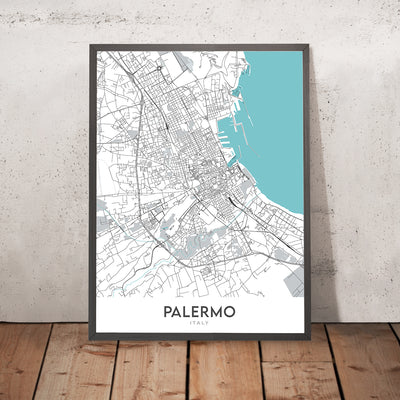 Modern City Map of Palermo, Italy: Albergheria, Kalsa, Teatro Massimo, Politeama, Quattro Canti