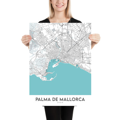 Plan de la ville moderne de Palma de Majorque, Espagne : vieille ville, Santa Catalina, Paseo Maritimo