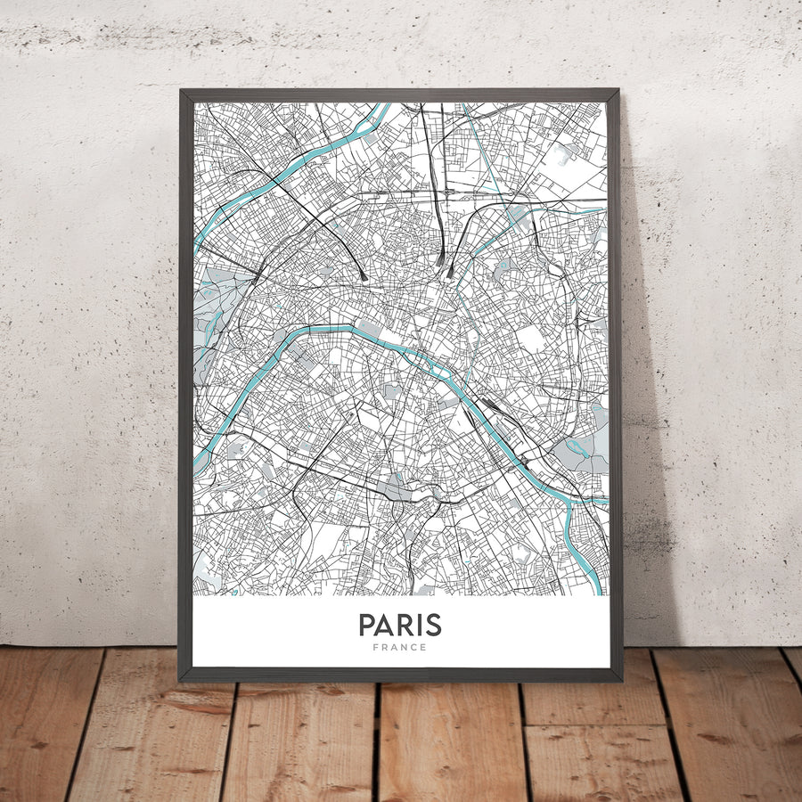 Plan de la ville moderne de Paris, France : Tour Eiffel, Louvre, Notre-Dame, Champs-Élysées, Montmartre