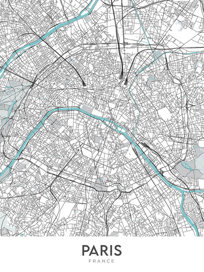 Modern City Map of Paris, France: Eiffel Tower, Louvre, Notre-Dame, Champs-Élysées, Montmartre