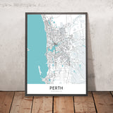 Mappa della città moderna di Perth, Australia: CBD, Kings Park, fiume Swan, Optus Stadium, Mitchell Fwy 