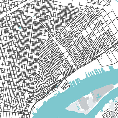 Mapa moderno de la ciudad de Filadelfia, PA: Ciudad Vieja, Salón de la Independencia, Río Schuylkill, Puente Ben Franklin, Parque Fairmount