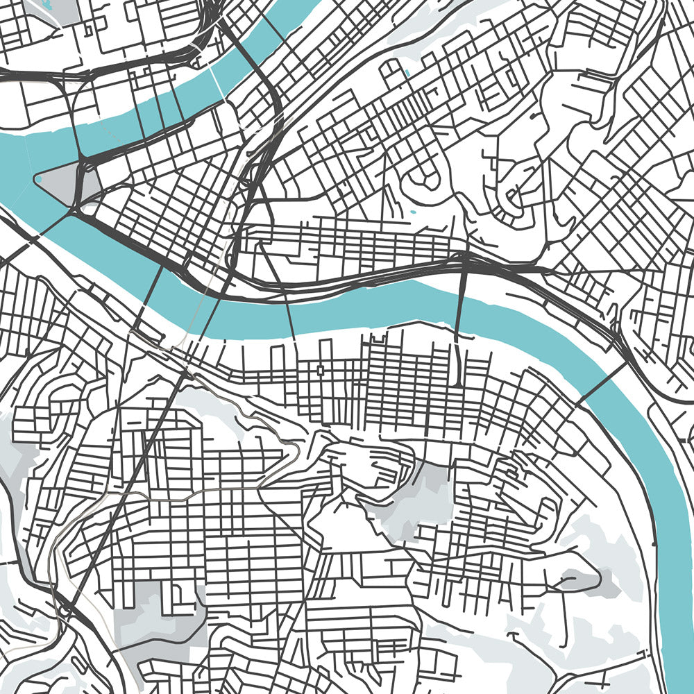 Plan de la ville moderne de Pittsburgh, Pennsylvanie : centre-ville, Oakland, PNC Park, Heinz Field, Carnegie Museum