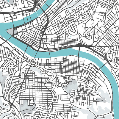 Plan de la ville moderne de Pittsburgh, Pennsylvanie : centre-ville, Oakland, PNC Park, Heinz Field, Carnegie Museum