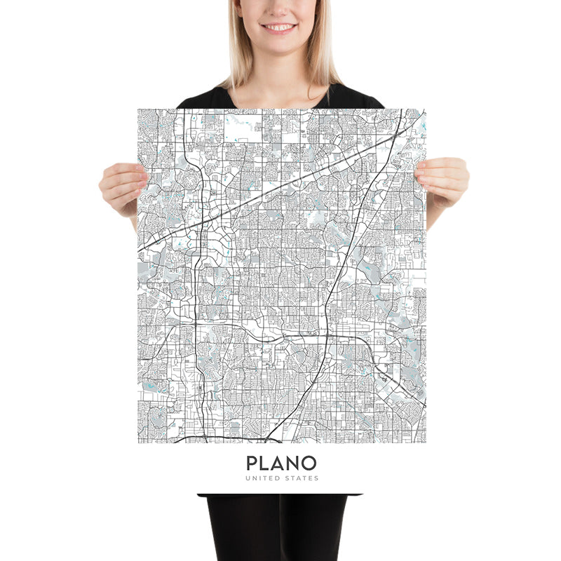 Plan de la ville moderne de Plano, Texas : centre-ville, Legacy West, Arbour Hills, Preston Rd, Dallas N Tollway