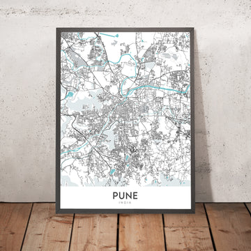 Plan de la ville moderne de Pune, Inde : Shivajinagar, parc Koregaon, palais Aga Khan, FC Road, lac Pashan