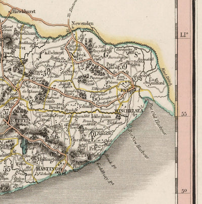 Alte Karte von Sussex im Jahr 1801 von John Cary - Brighton, Hastings, Eastbourne, Preston, Dumford 