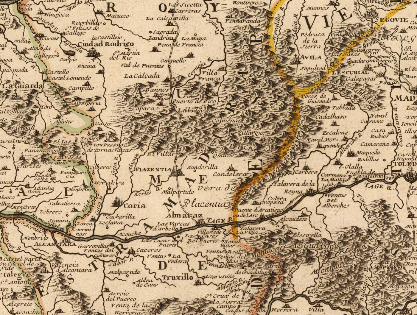 Antiguo mapa del Algarve y Gibraltar en 1742 por Nicolas de Fer - Cádiz, Málaga, Sevilla, Marbella, Lisboa, Portugal, España