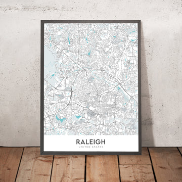 Mappa della città moderna di Raleigh, NC: centro, musei, parchi, stadi 