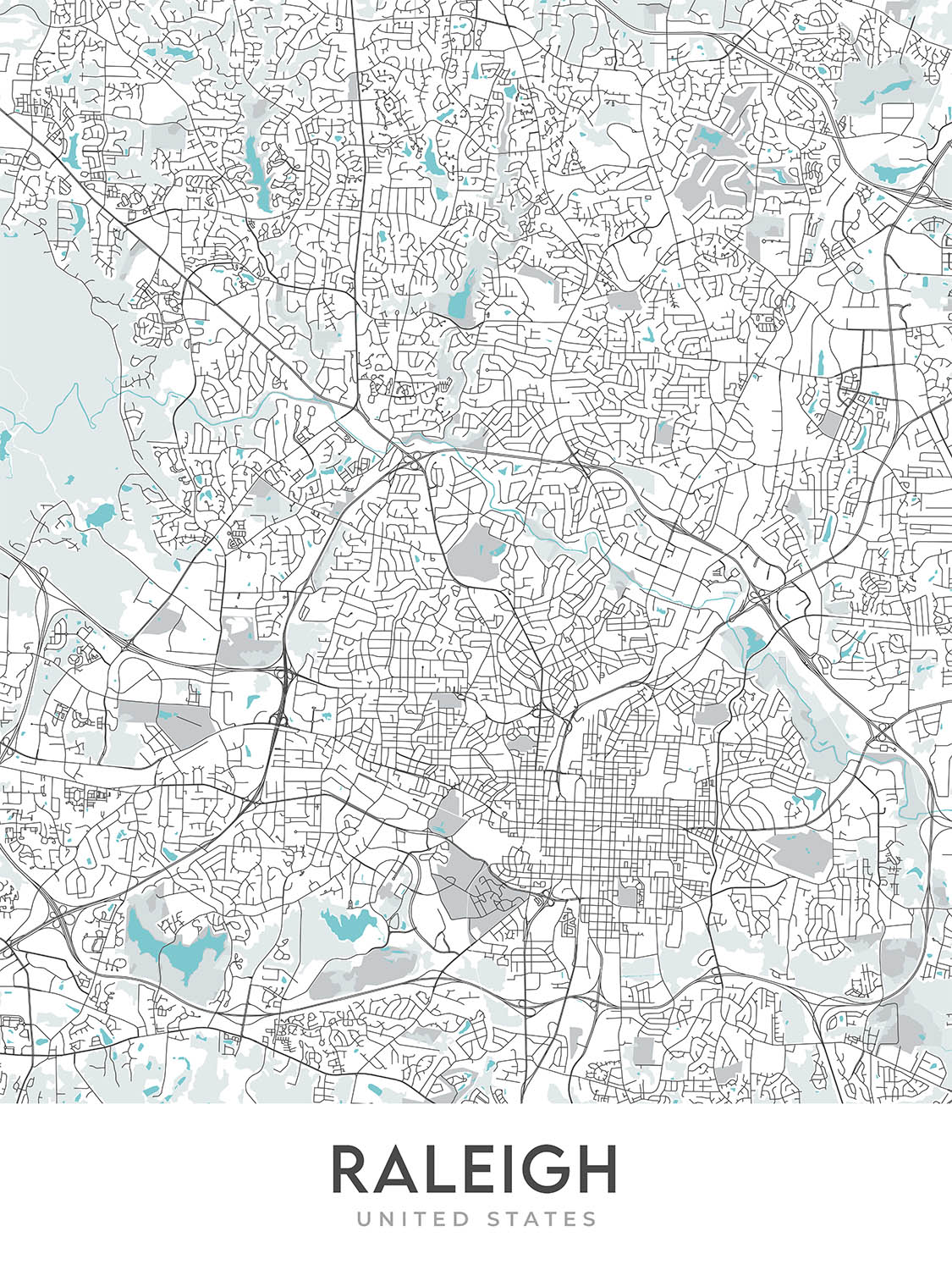 Modern City Map of Raleigh, NC: Downtown, Museums, Parks, Stadiums