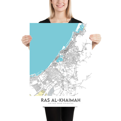 Mapa moderno de la ciudad de Ras Al Khamiah, Emiratos Árabes Unidos: Al Qawasim Corniche, Al Rams, Al Rifah, Al Shamal, Al Zahra