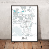Plan de la ville moderne de Reno, NV : centre-ville, université, Truckee River, I-80, US-395