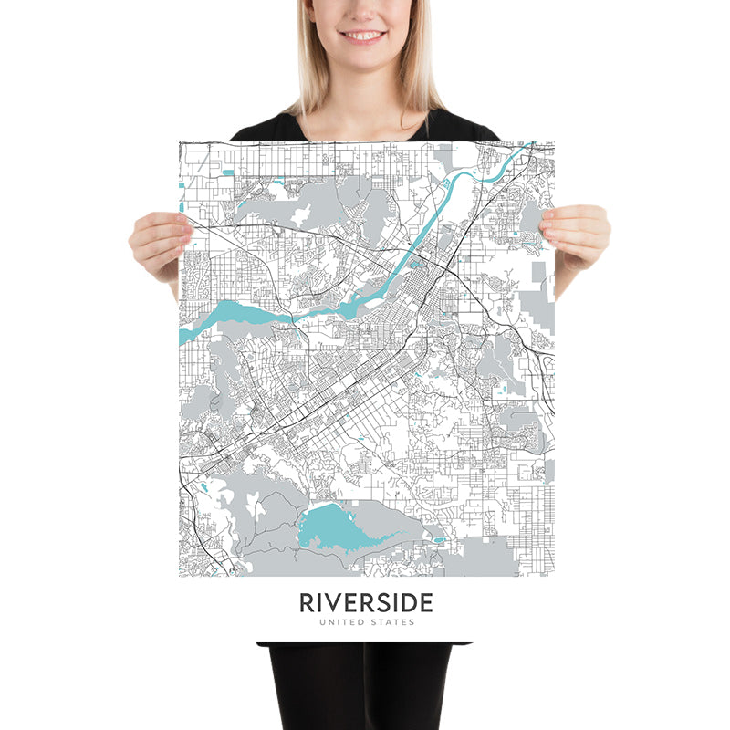 Plan de la ville moderne de Riverside, Californie : Arlington, centre-ville, La Sierra, Riverside Art Museum, Université de Californie