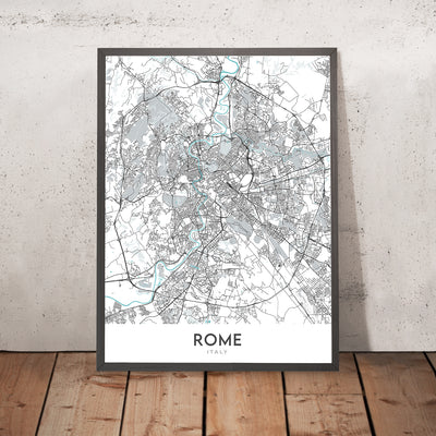 Moderne Stadtkarte von Rom, Italien: Kolosseum, Pantheon, Römisches Forum, Trevi-Brunnen, Vatikanstadt 