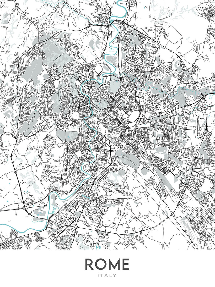 Moderne Stadtkarte von Rom, Italien: Kolosseum, Pantheon, Römisches Forum, Trevi-Brunnen, Vatikanstadt 