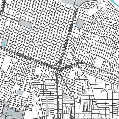 Mapa moderno de la ciudad de Sacramento, CA: centro, Midtown, East Sac, Sac State, American River